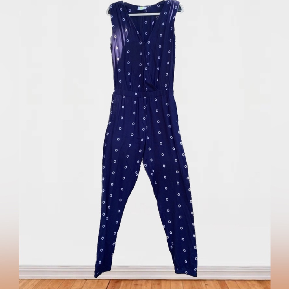 Anthropologie - Blue and White jumpsuit - Printed White Design - S